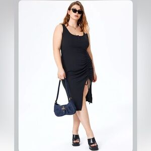 Cider Asymmetrical Black Midi Dress